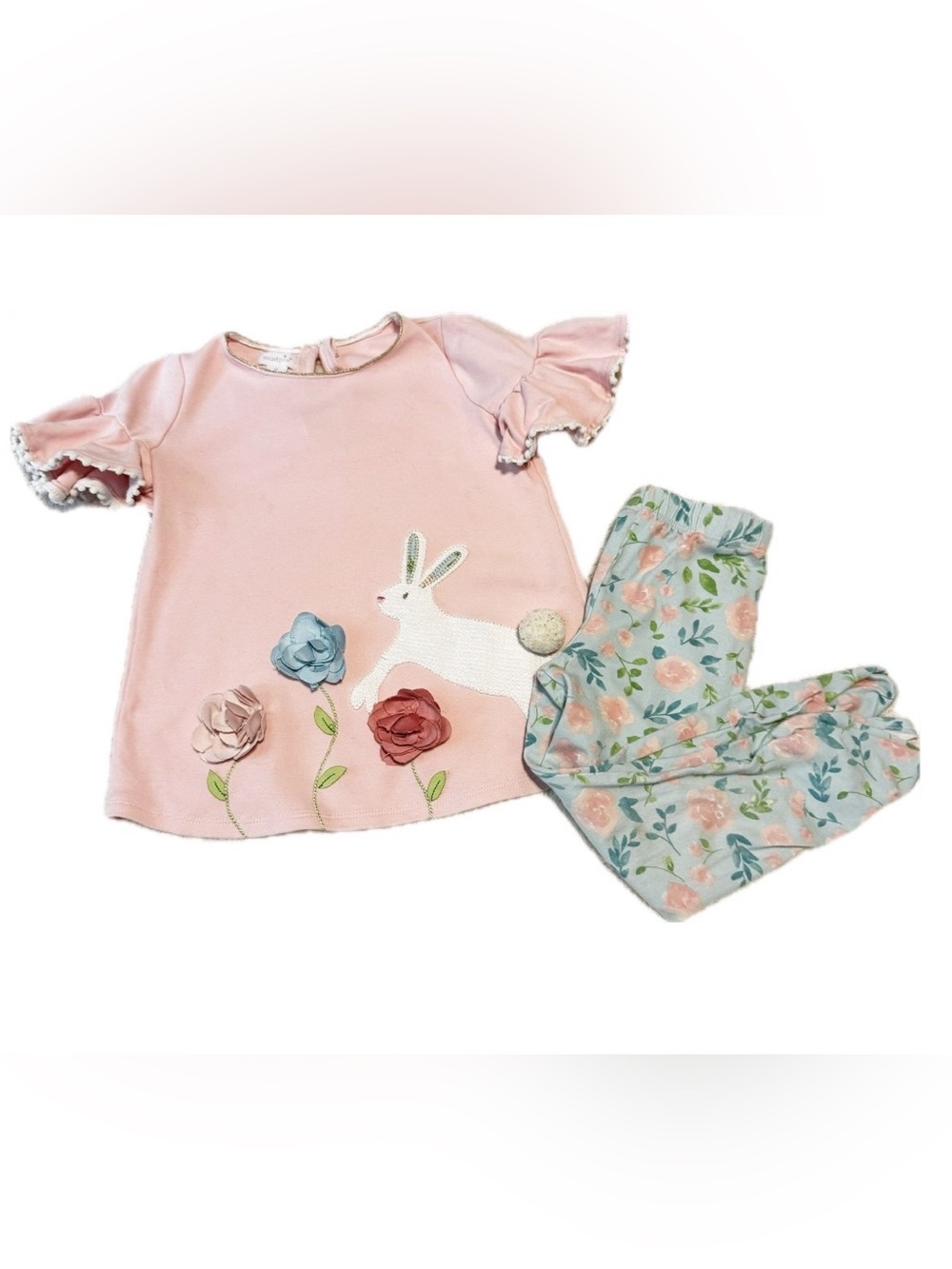 Mud Pie Pastel Pink Bunny & Floral Set